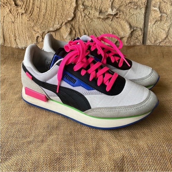 Puma FUTURE RIDER PLAY ON White Gray/Violet 373792-07 Neon Pink Size 7.5 - Picture 12 of 16